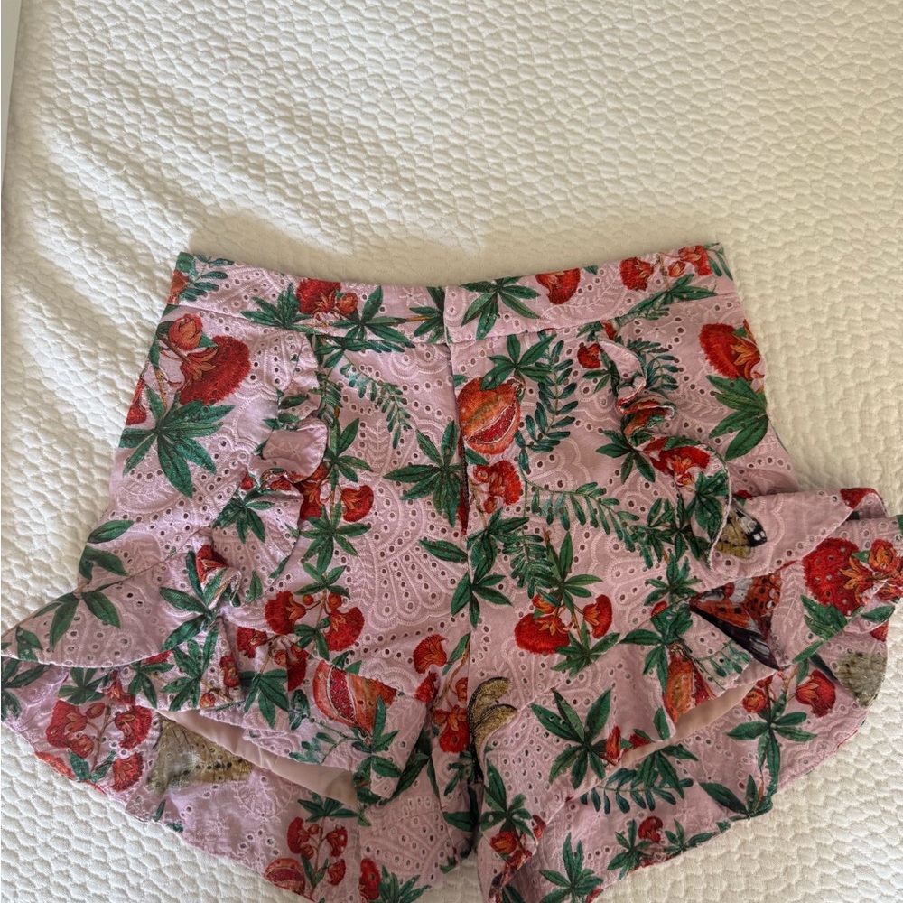 PatBO Pink Floral High Waist Shorts